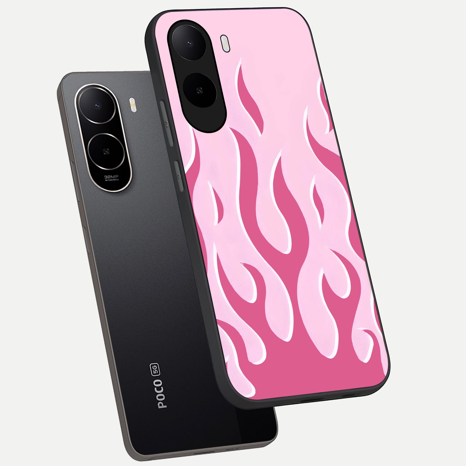 Blush Flame Energy phone case For Poco C85x showing premium glass back cover with detailed artwork