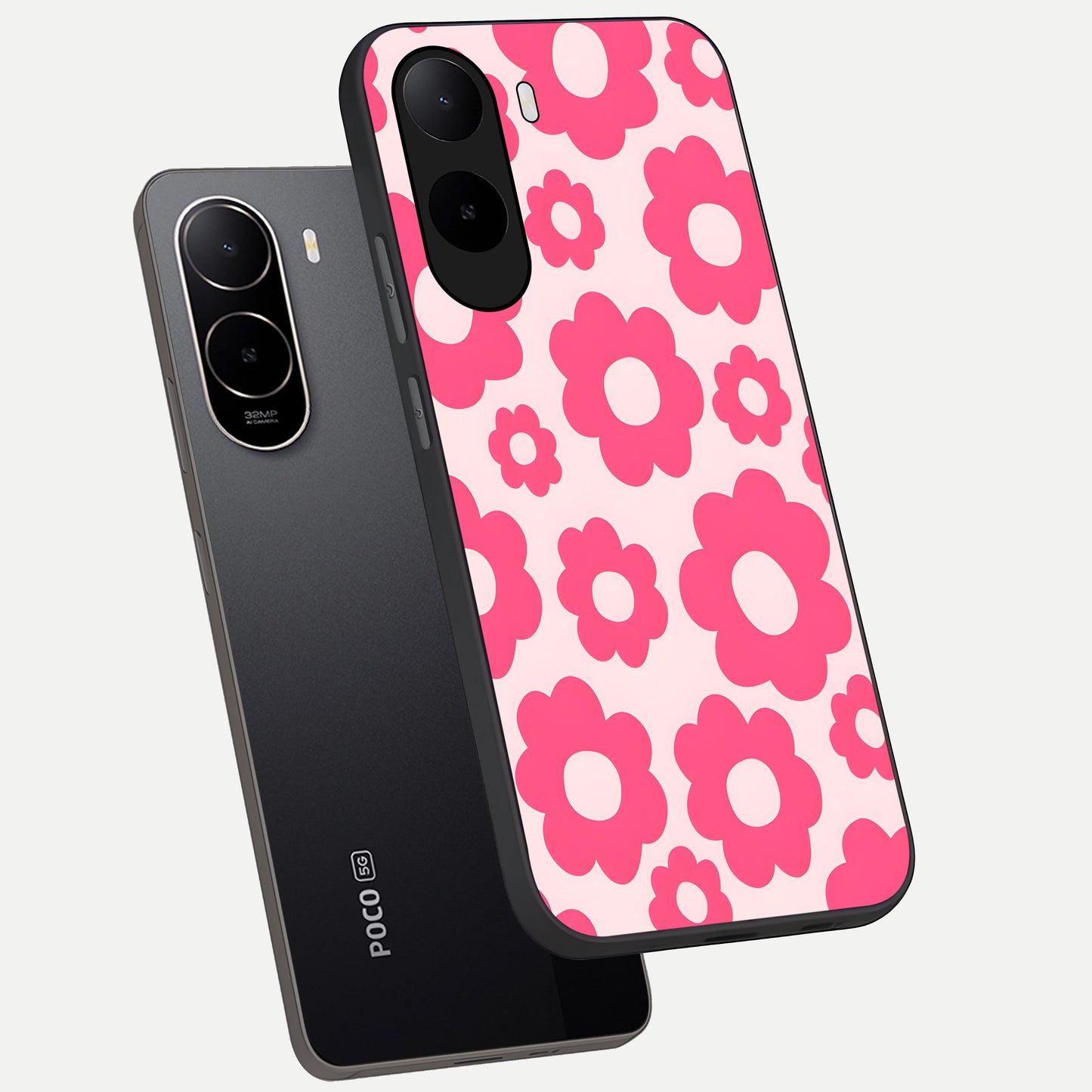  Blush Flower Pop phone case For Poco C85x showing premium glass back cover with detailed artwork
