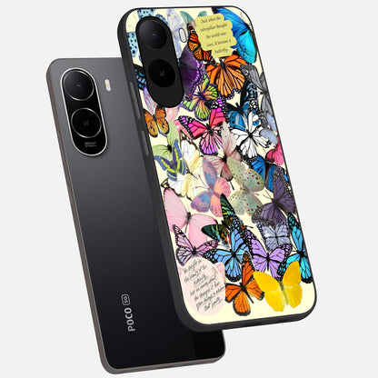  Butterflies Petal Dream phone case For Poco C85x showing premium glass back cover with detailed artwork