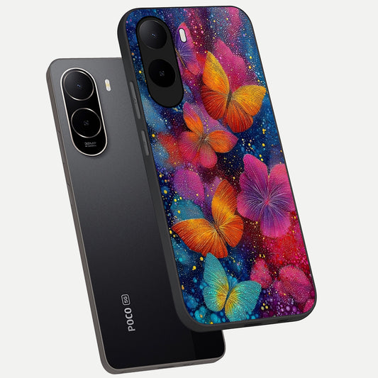  Butterfly Dream Mist phone case For Poco C85x showing premium glass back cover with detailed artwork