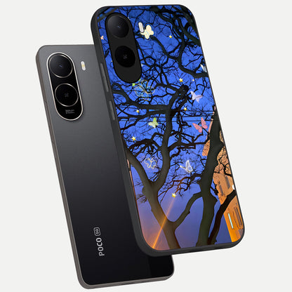  Butterfly Night Magic phone case For Poco C85x showing premium glass back cover with detailed artwork