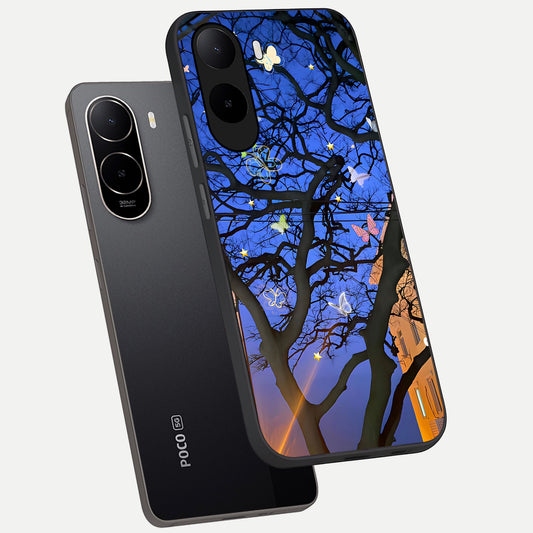  Butterfly Night Magic phone case For Poco C85x showing premium glass back cover with detailed artwork
