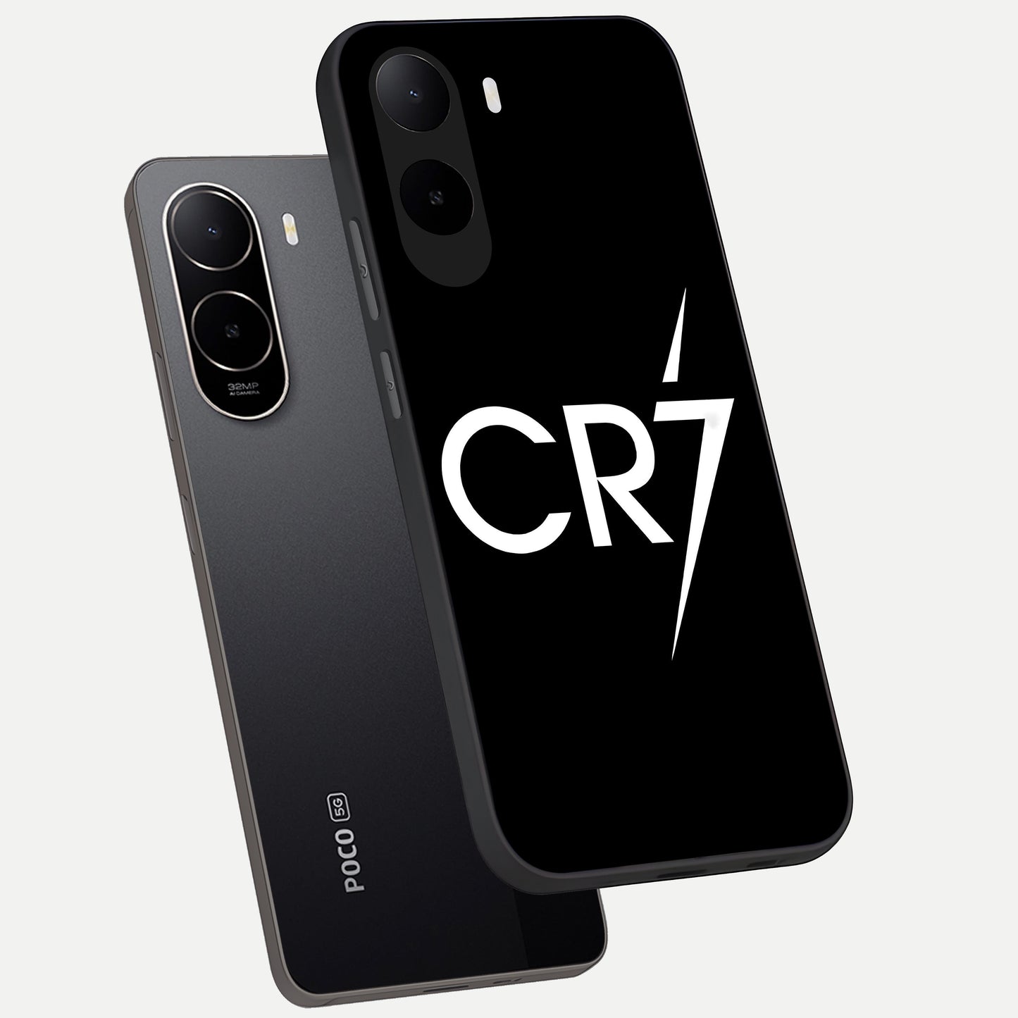  CR7 Elite Strike phone case For Poco C85x showing premium glass back cover with detailed artwork