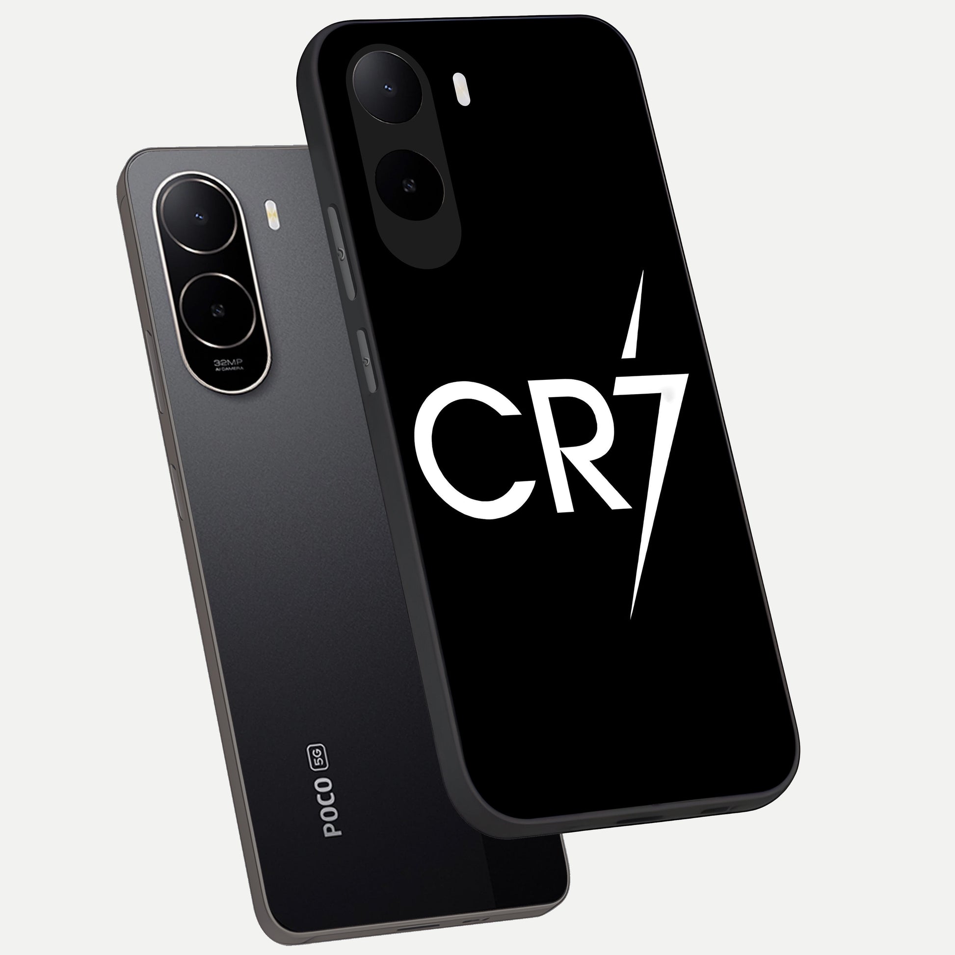  CR7 Elite Strike phone case For Poco C85x showing premium glass back cover with detailed artwork