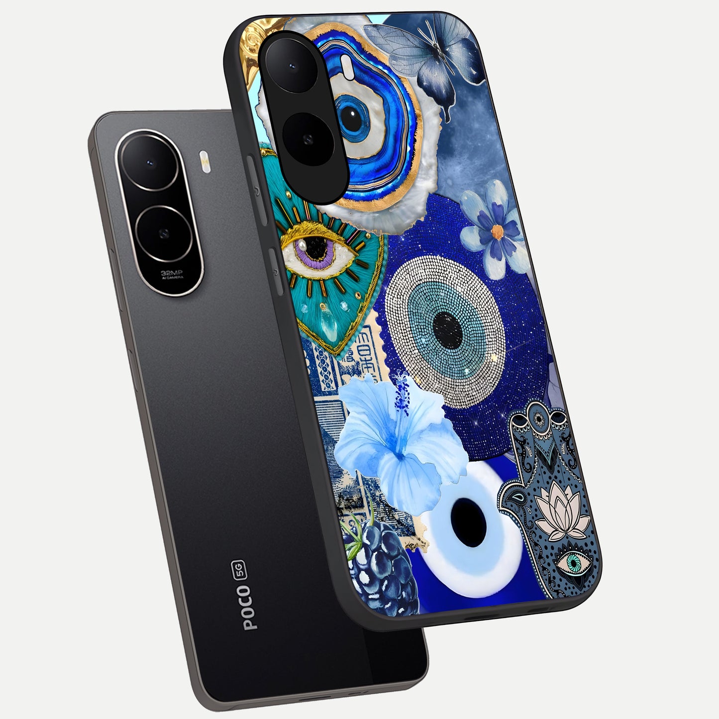  Celestial Blue Vision phone case For Poco C85x showing premium glass back cover with detailed artwork