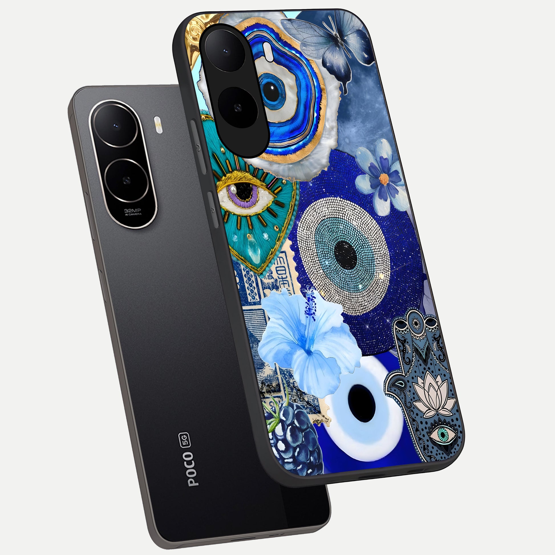  Celestial Blue Vision phone case For Poco C85x showing premium glass back cover with detailed artwork