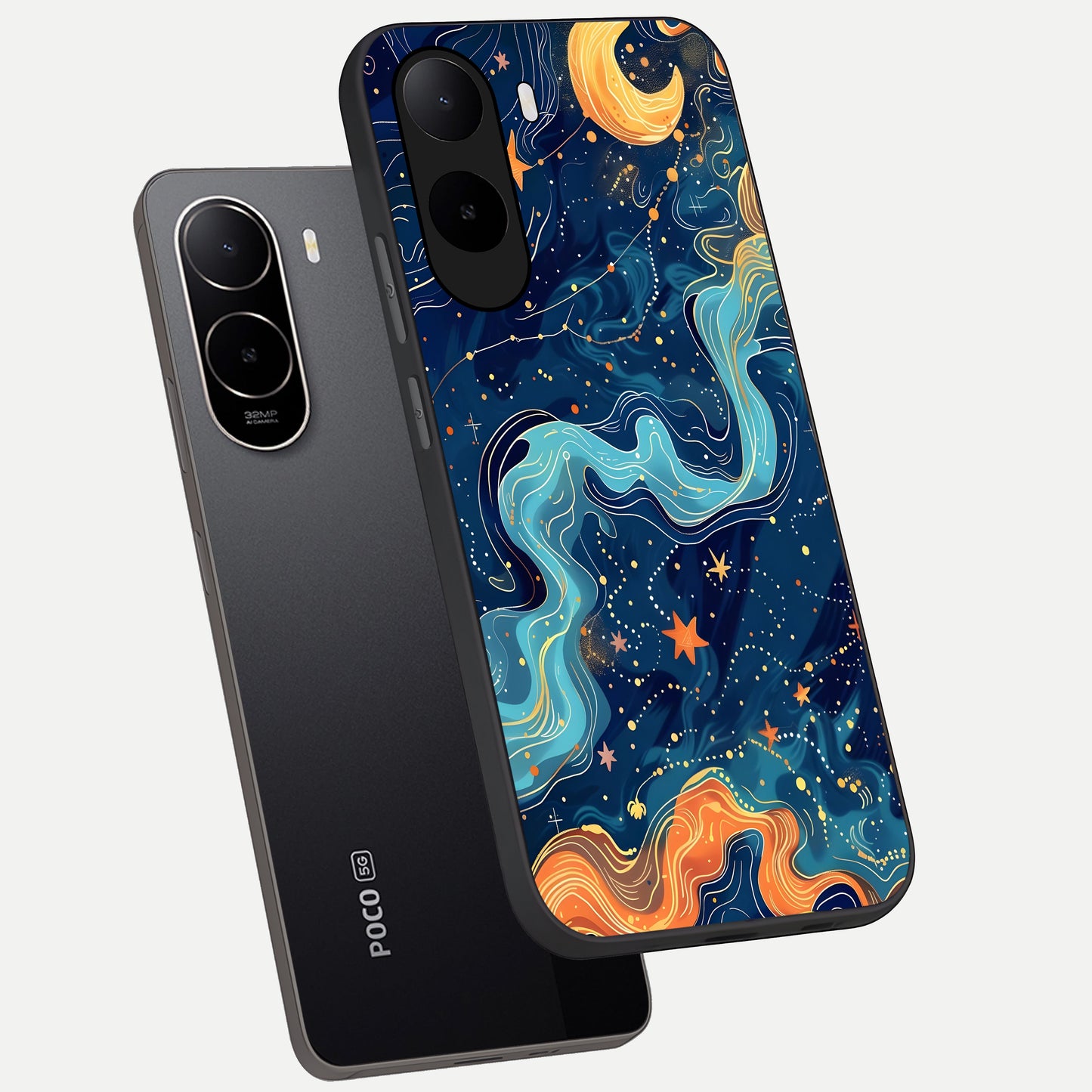  Celestial Dream Flow phone case For Poco C85x showing premium glass back cover with detailed artwork