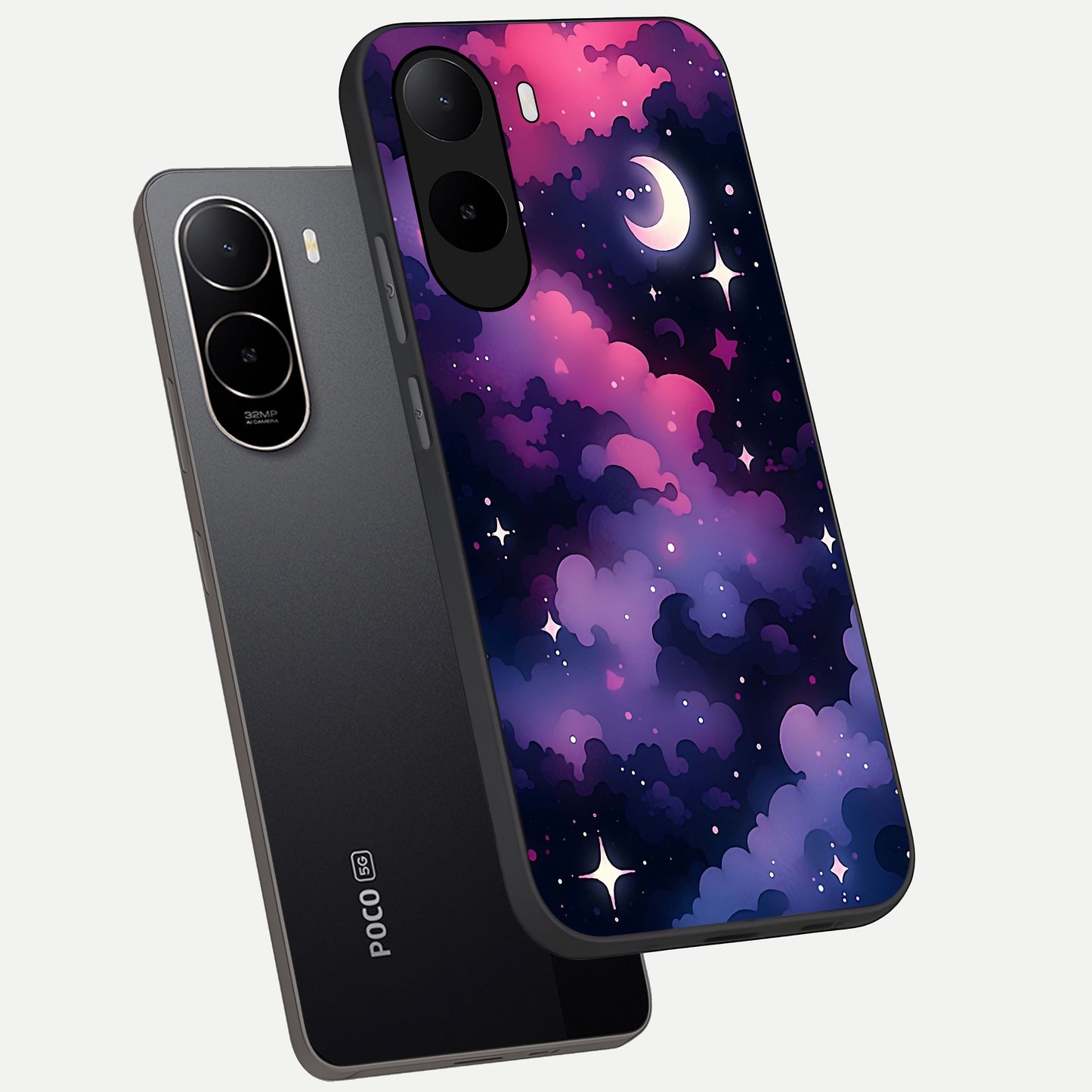  Celestial Moon Magic phone case For Poco C85x showing premium glass back cover with detailed artwork
