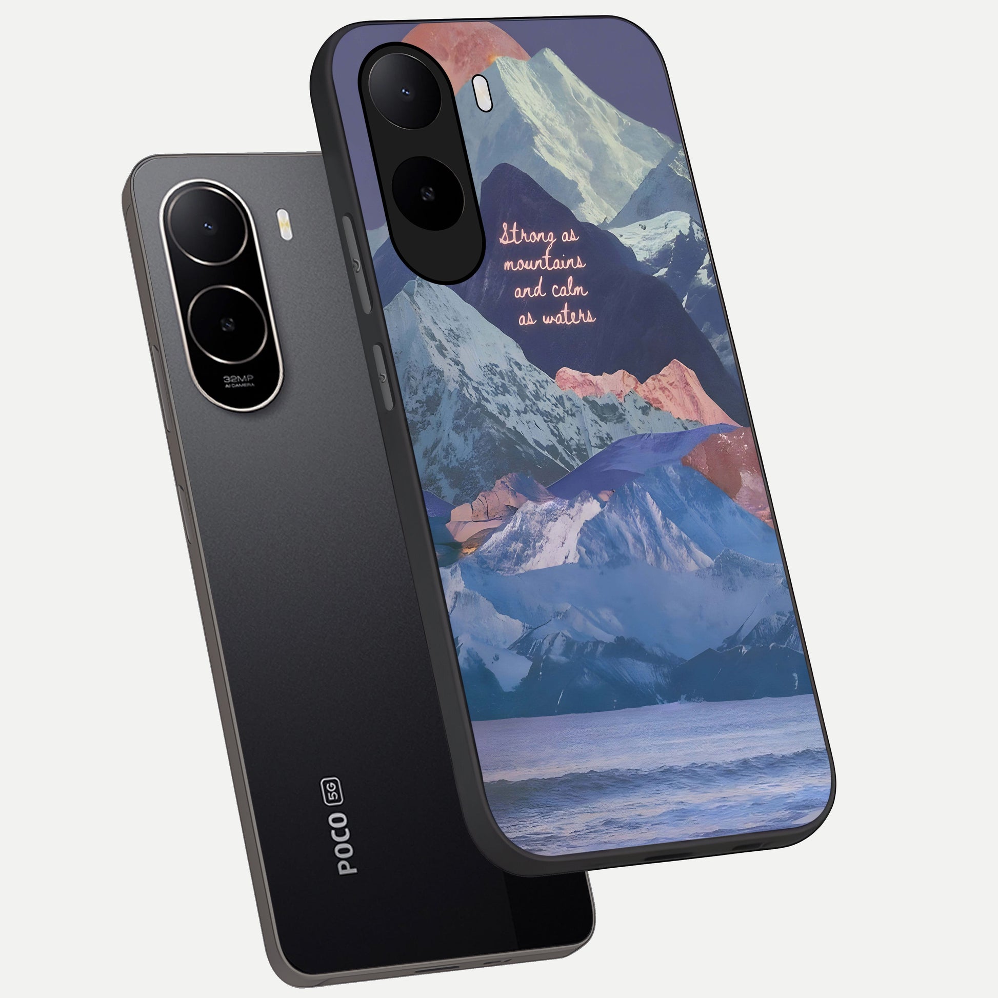  Celestial Mountain Calm phone case For Poco C85x showing premium glass back cover with detailed artwork