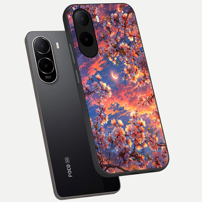  Celestial Sakura Sunset phone case For Poco C85x showing premium glass back cover with detailed artwork