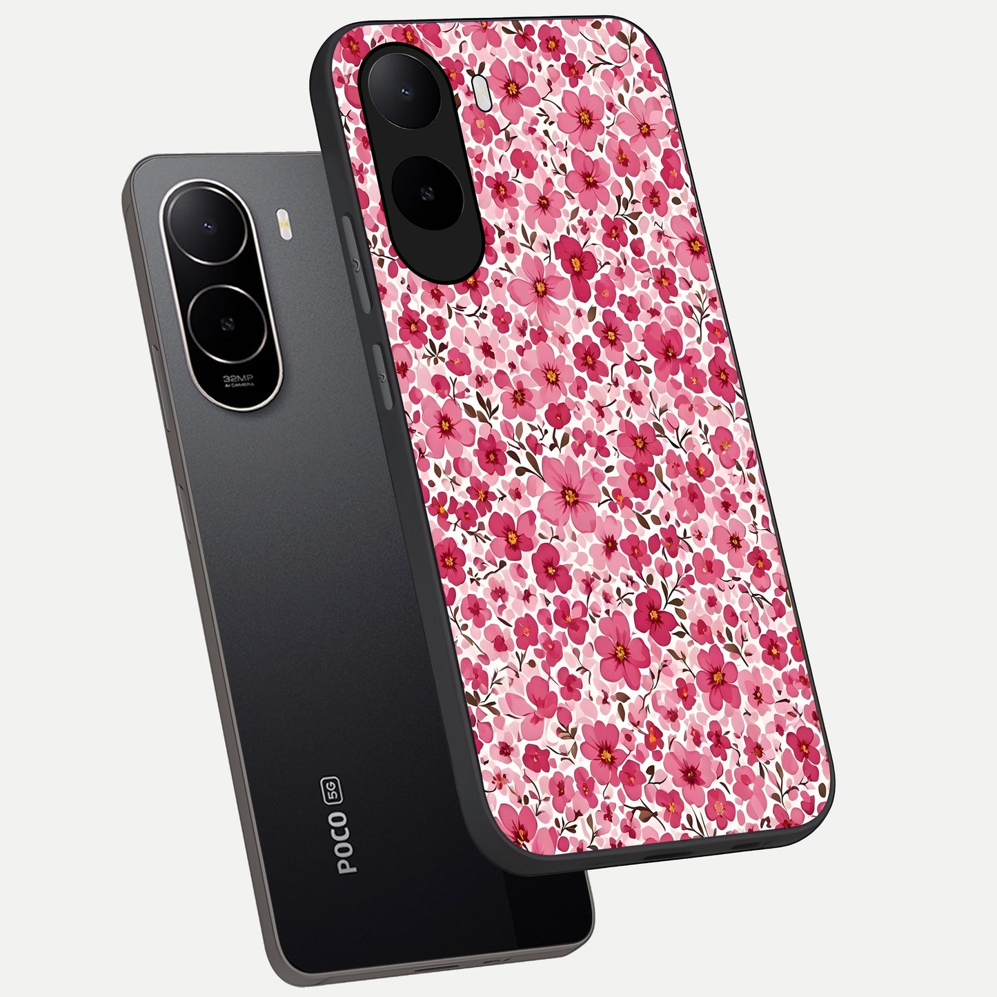  Cherry Blossom Charm phone case For Poco C85x showing premium glass back cover with detailed artwork