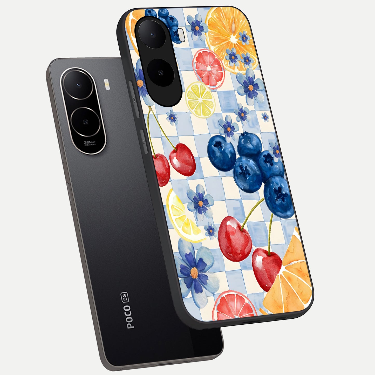  Citrus Bloom Joy phone case For Poco C85x showing premium glass back cover with detailed artwork