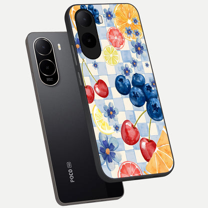  Citrus Bloom Joy phone case For Poco C85x showing premium glass back cover with detailed artwork
