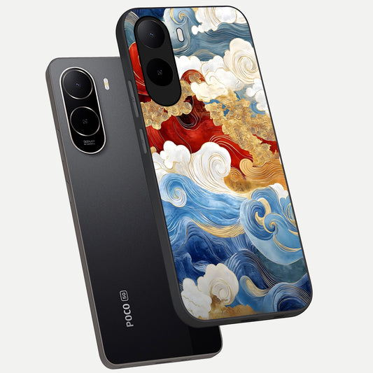  Colored Waves phone case For Poco C85x showing premium glass back cover with detailed artwork