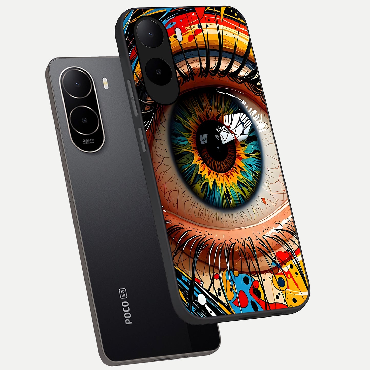  Colorful Eye phone case For Poco C85x showing premium glass back cover with detailed artwork