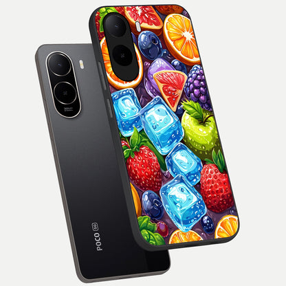  Colorful Fruits with Ice phone case For Poco C85x showing premium glass back cover with detailed artwork