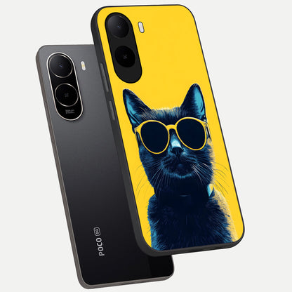  Cool Cat Vibes phone case For Poco C85x showing premium glass back cover with detailed artwork