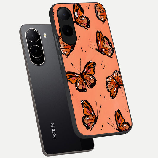  Coral Wing Butterfly phone case For Poco C85x showing premium glass back cover with detailed artwork