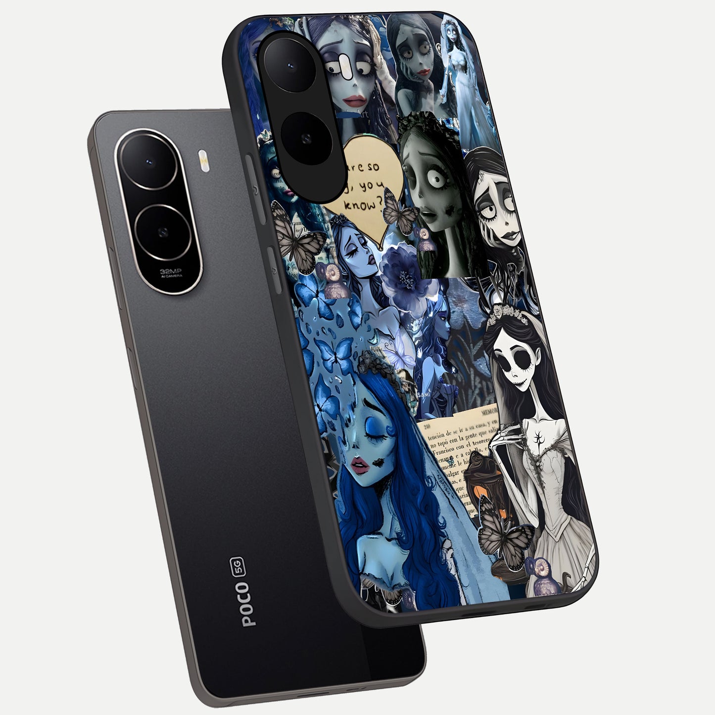  Corpse Bride Posters phone case For Poco C85x showing premium glass back cover with detailed artwork