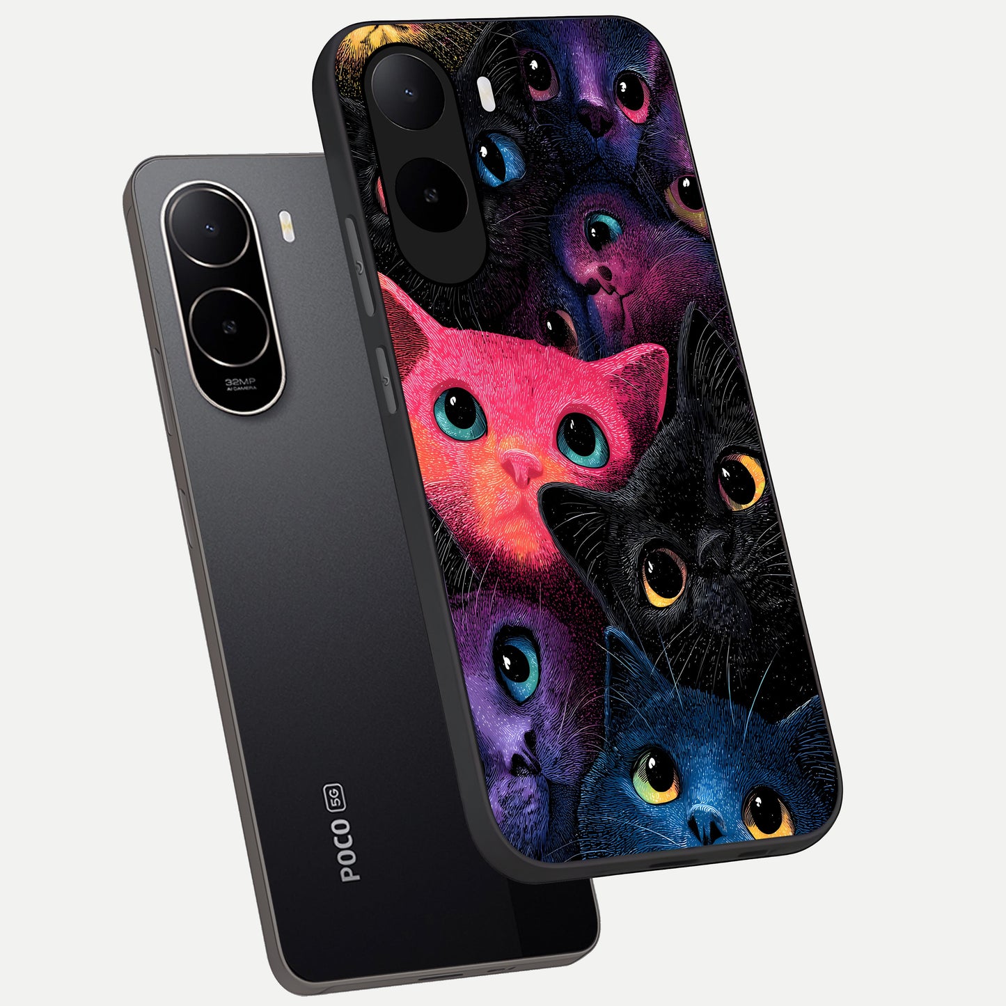  Cosmic Cats Dreams phone case For Poco C85x showing premium glass back cover with detailed artwork