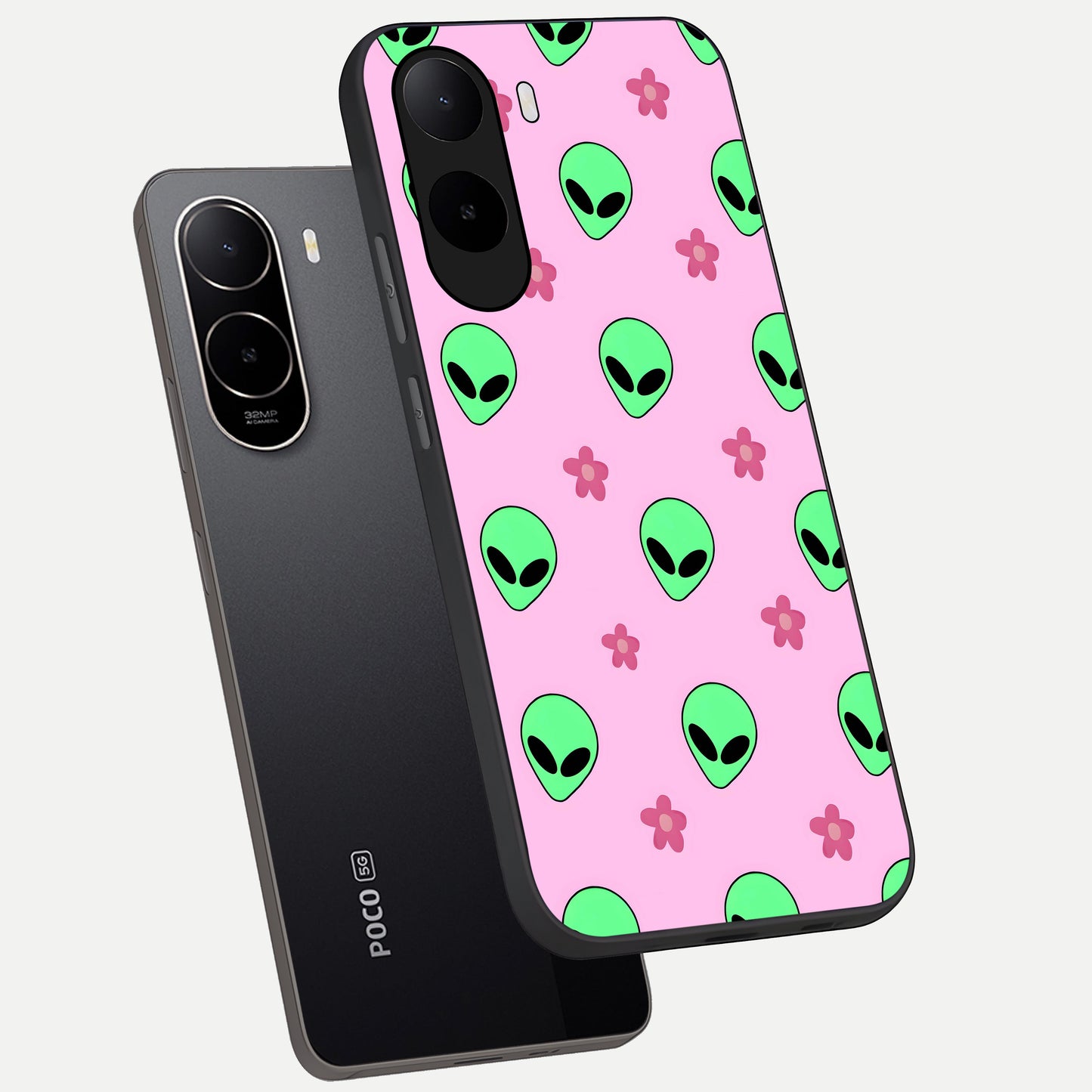 Cosmic Cute Crush phone case For Poco C85x showing premium glass back cover with detailed artwork