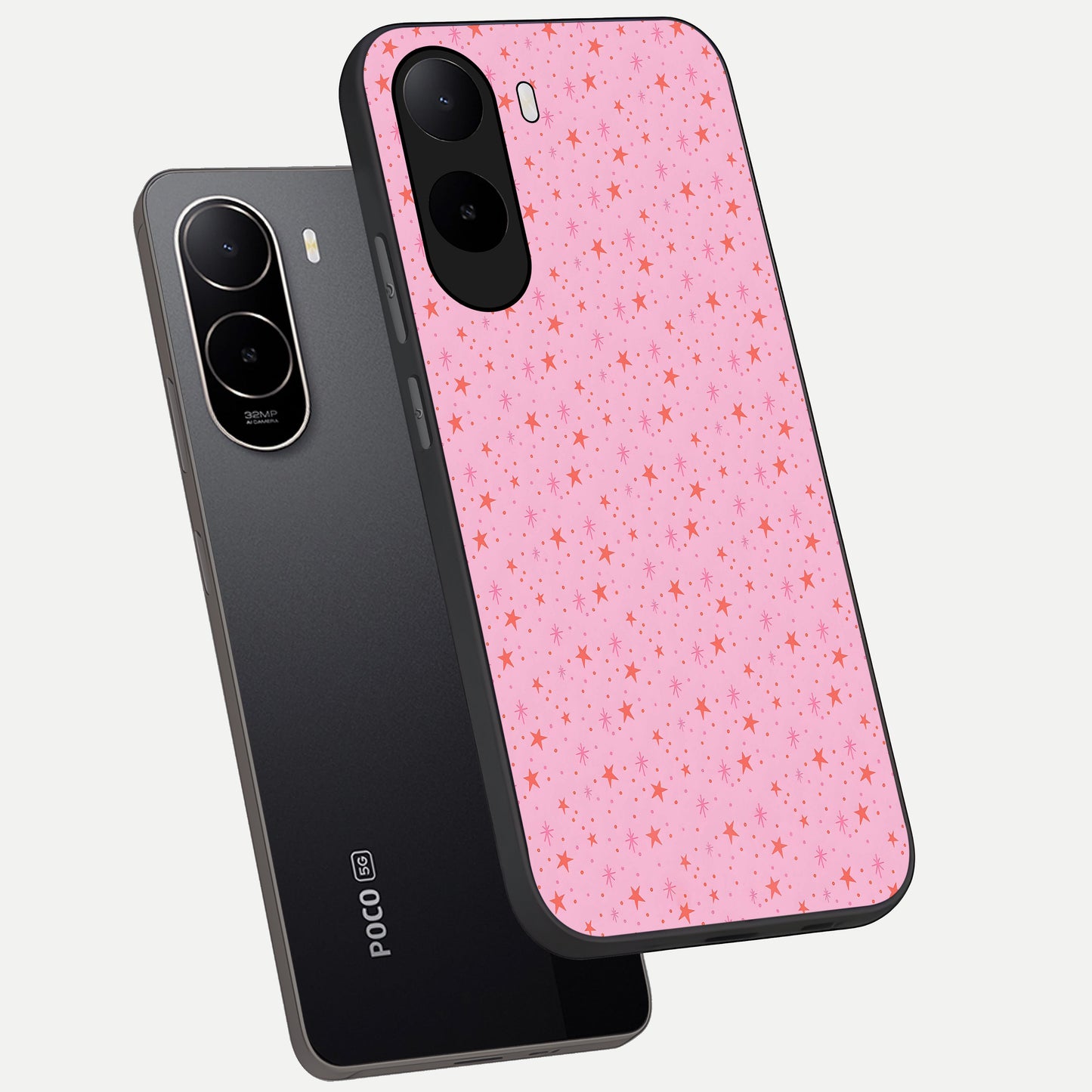 Cosmic Pink Sparkle phone case For Poco C85x showing premium glass back cover with detailed artwork