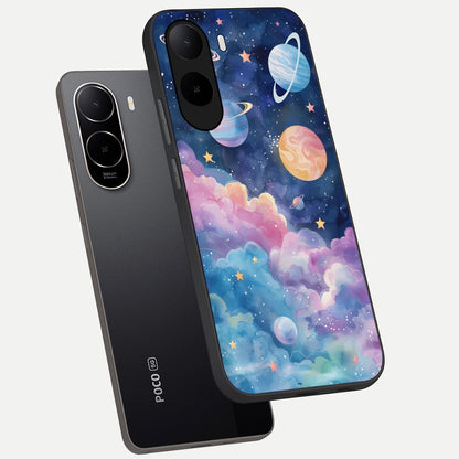  Cosmic Planet Dreams phone case For Poco C85x showing premium glass back cover with detailed artwork