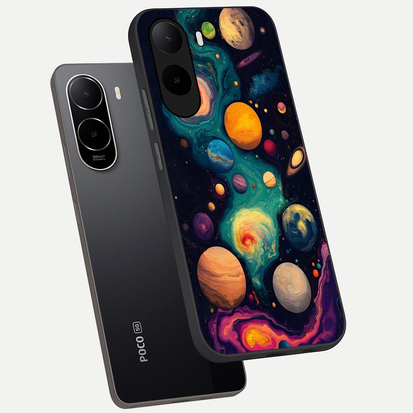 Cosmic Planet Journey phone case For Poco C85x showing premium glass back cover with detailed artwork
