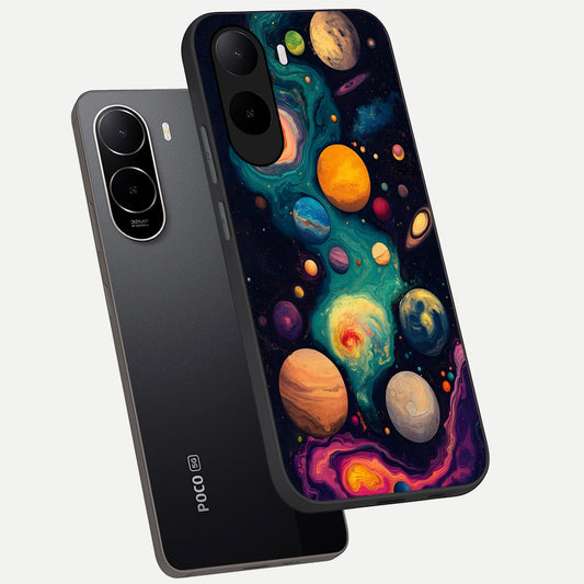  Cosmic Planet Journey phone case For Poco C85x showing premium glass back cover with detailed artwork