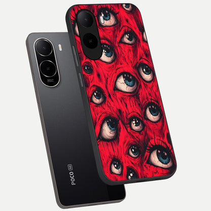  Crimson Watch Eyes phone case For Poco C85x showing premium glass back cover with detailed artwork