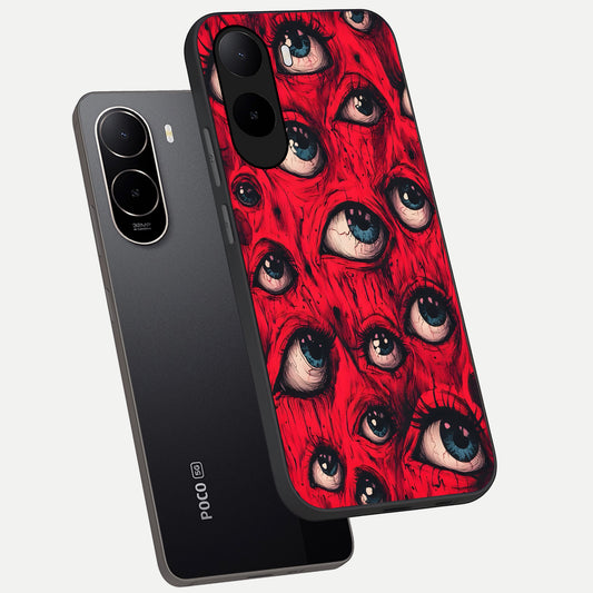  Crimson Watch Eyes phone case For Poco C85x showing premium glass back cover with detailed artwork