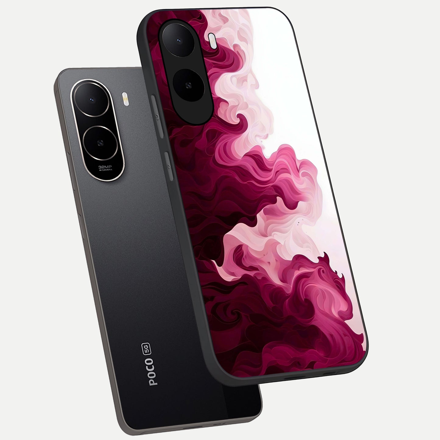  Crimson Wave Flow phone case For Poco C85x showing premium glass back cover with detailed artwork