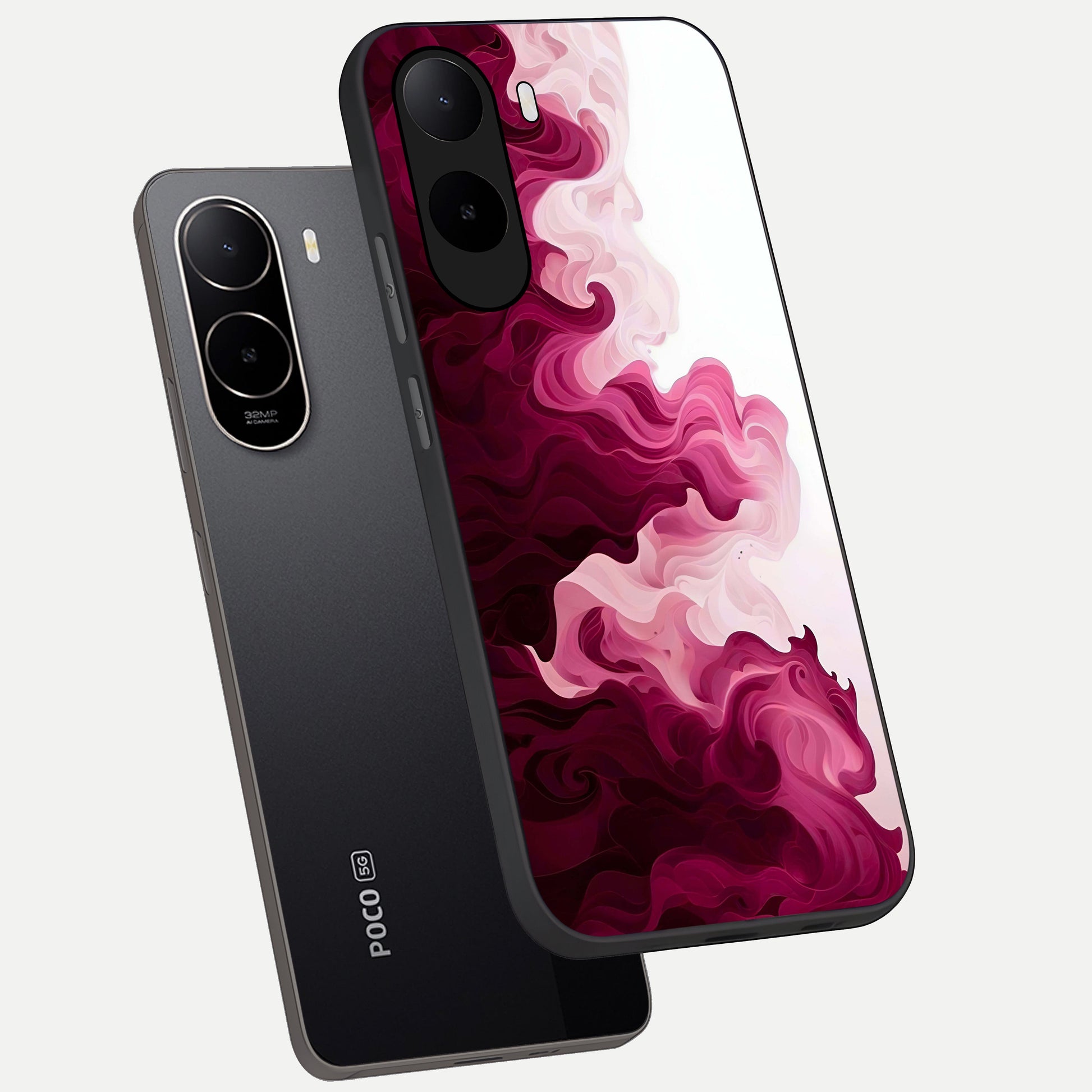  Crimson Wave Flow phone case For Poco C85x showing premium glass back cover with detailed artwork