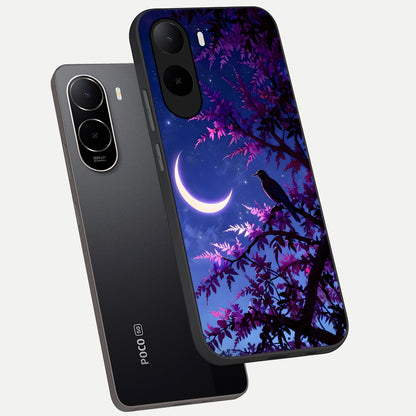  Crow And Moon Scenery phone case For Poco C85x showing premium glass back cover with detailed artwork