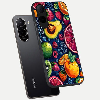  Cute Fruits Art phone case For Poco C85x showing premium glass back cover with detailed artwork