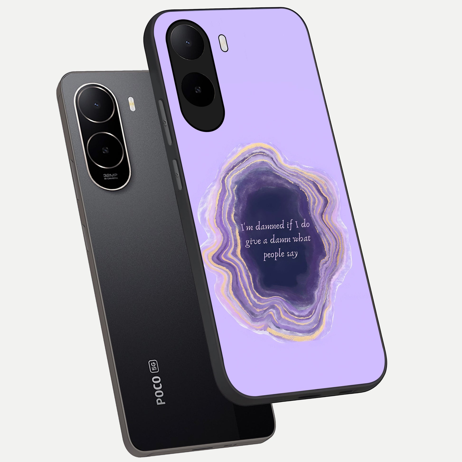  Damned People Quote phone case For Poco C85x showing premium glass back cover with detailed artwork