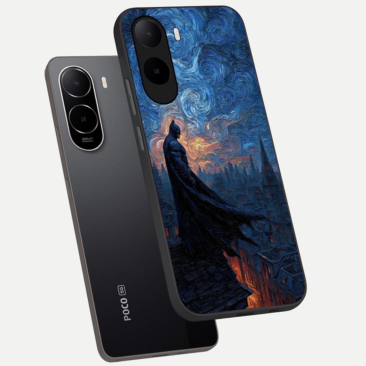  Dark Knight Dusk phone case For Poco C85x showing premium glass back cover with detailed artwork