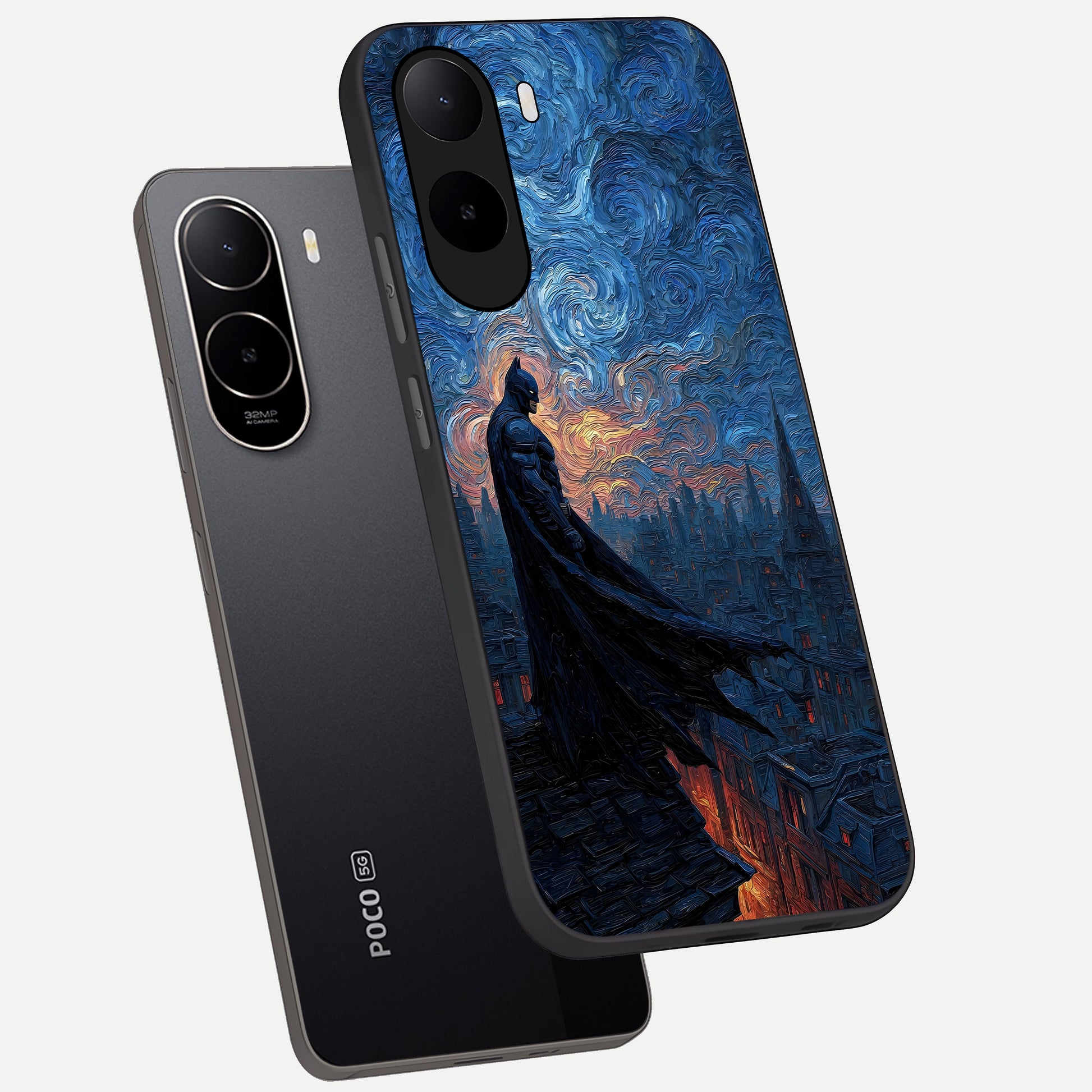  Dark Knight Dusk phone case For Poco C85x showing premium glass back cover with detailed artwork