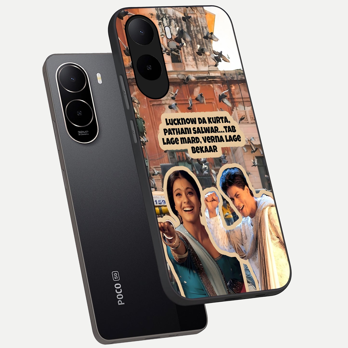  Desi Retro Vibes phone case For Poco C85x showing premium glass back cover with detailed artwork