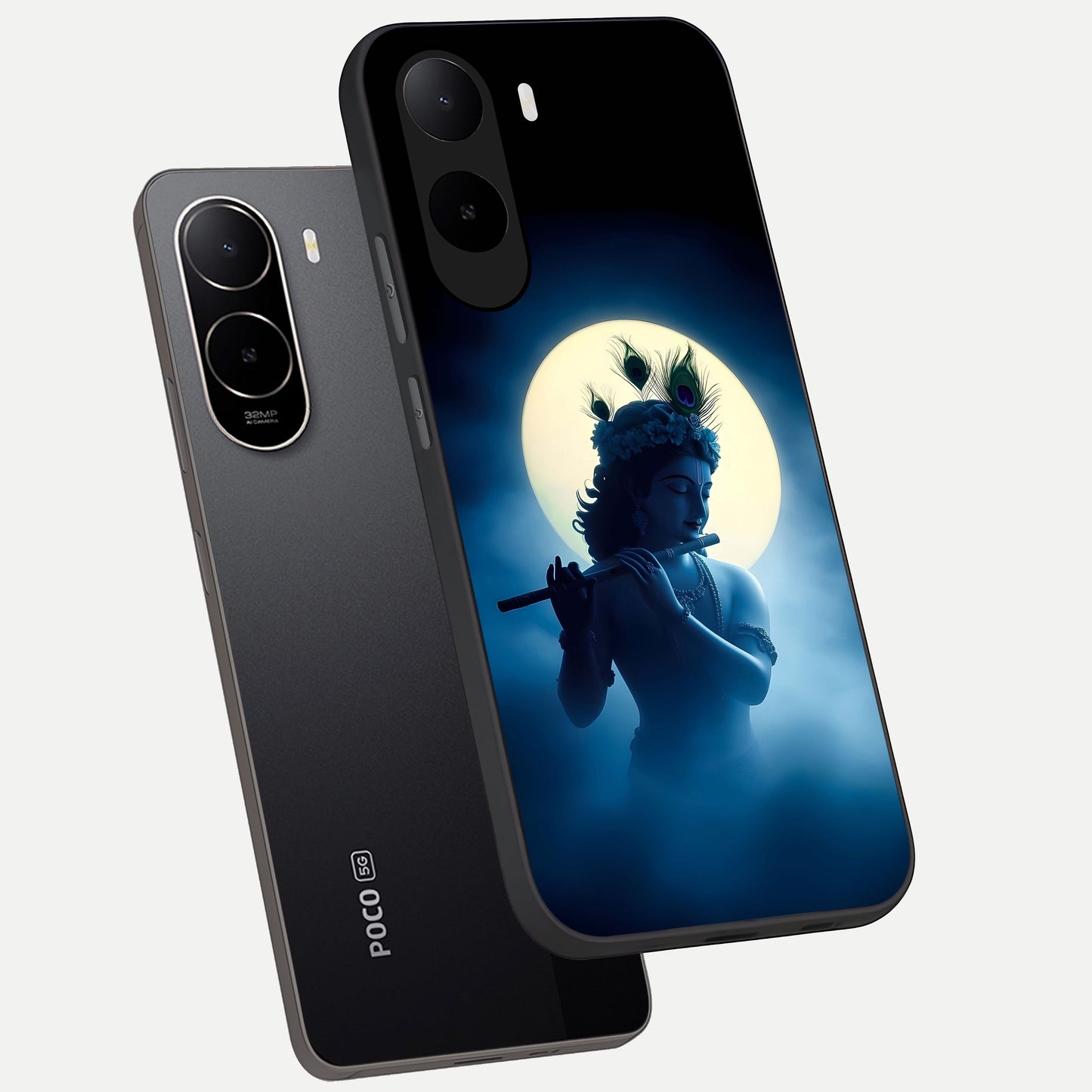  Divine Moon Flute phone case For Poco C85x showing premium glass back cover with detailed artwork
