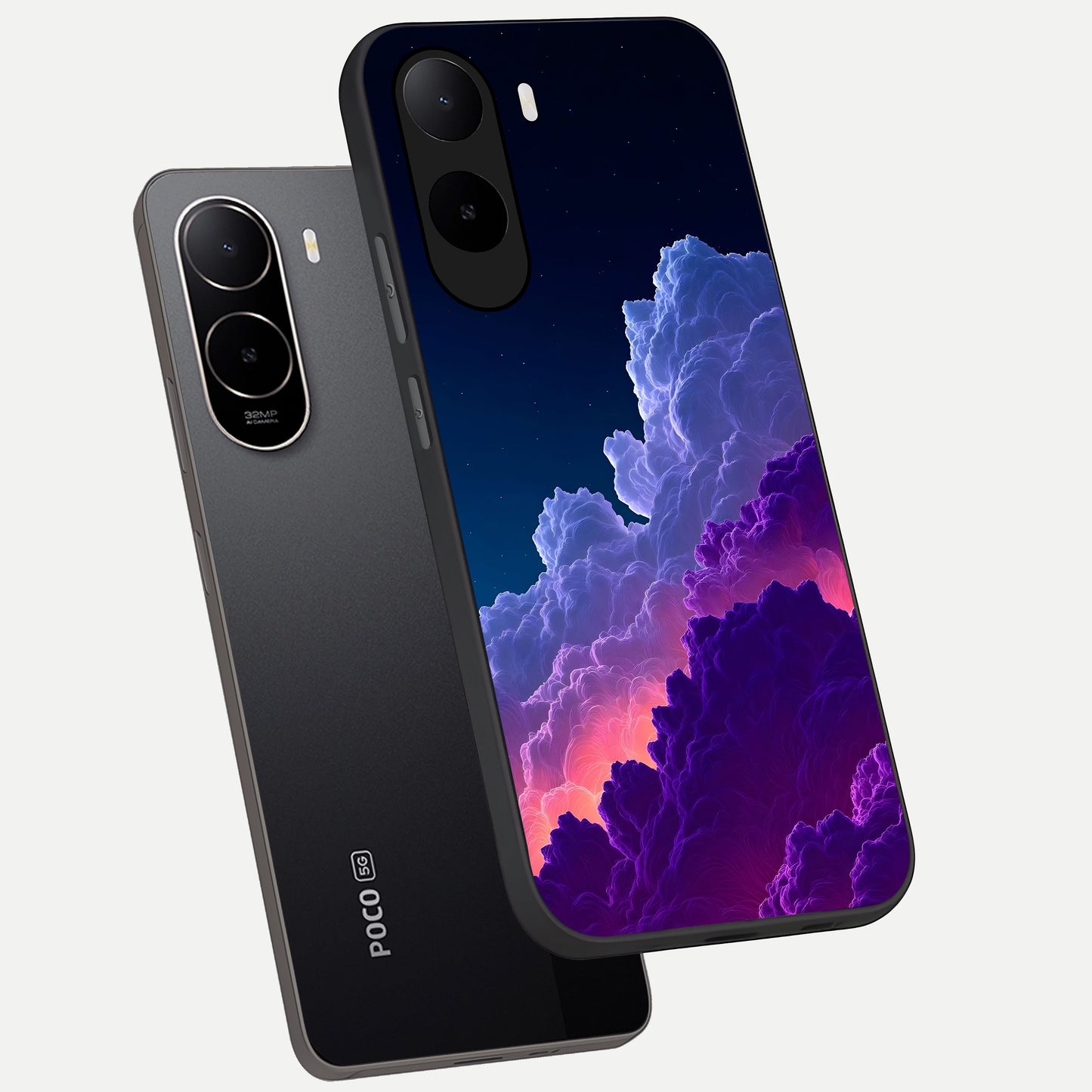  Dreamy Cloud Skies phone case For Poco C85x showing premium glass back cover with detailed artwork