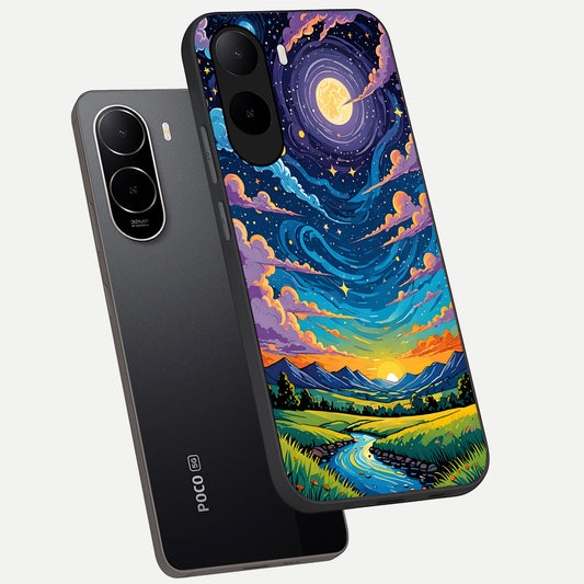  Dreamy Night Landscape phone case For Poco C85x showing premium glass back cover with detailed artwork