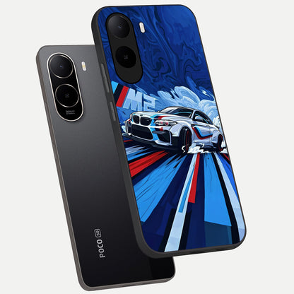  Drift Power Rush phone case For Poco C85x showing premium glass back cover with detailed artwork