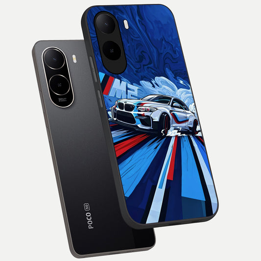 Drift Power Rush phone case For Poco C85x showing premium glass back cover with detailed artwork