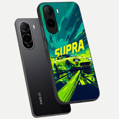  Electric Supra Thunder phone case For Poco C85x showing premium glass back cover with detailed artwork