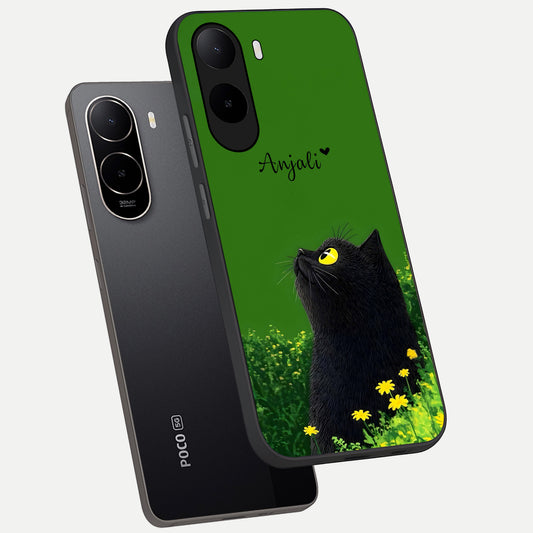  Emerald Cat Custom Name phone case For Poco C85x showing premium glass back cover with detailed artwork