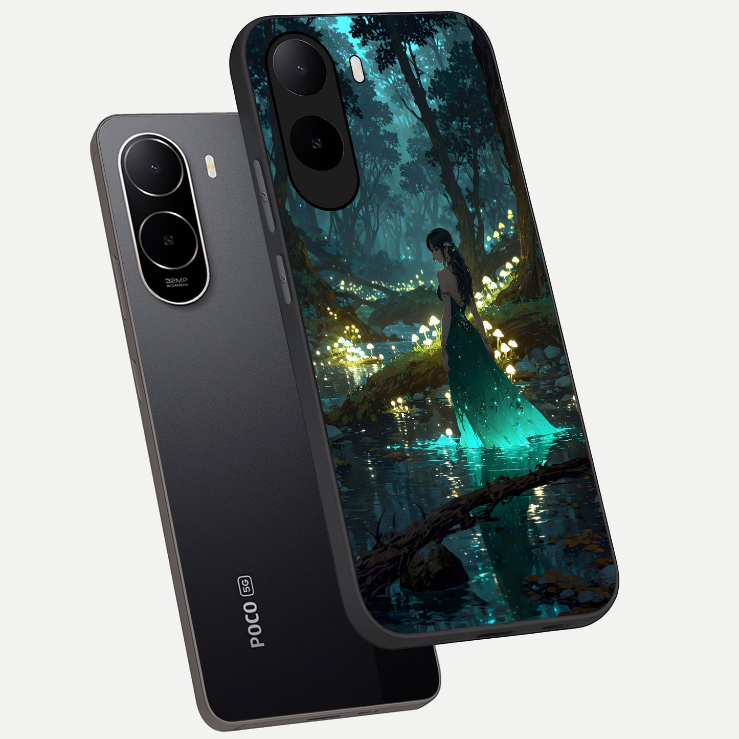  Enchanted Forest Glow phone case For Poco C85x showing premium glass back cover with detailed artwork