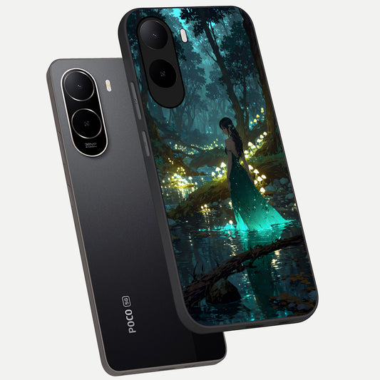  Enchanted Forest Glow phone case For Poco C85x showing premium glass back cover with detailed artwork