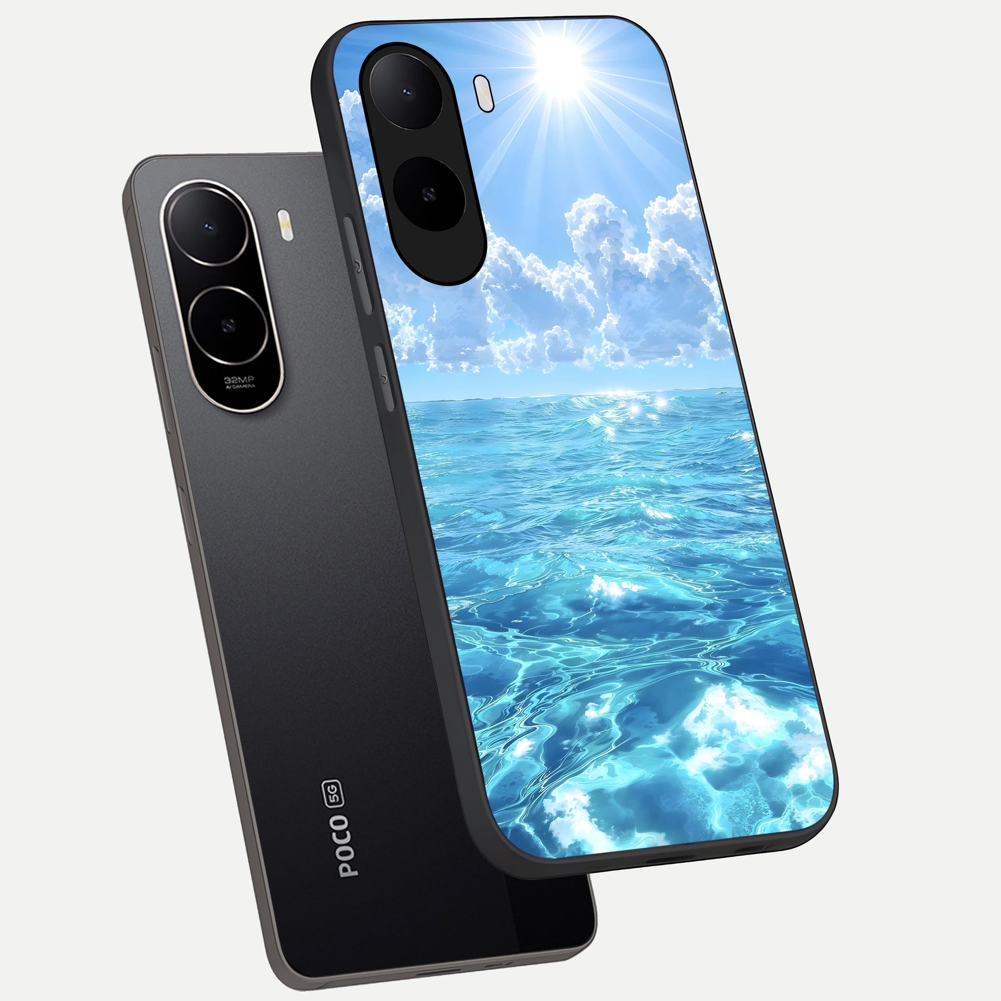  Endless Ocean Horizon phone case For Poco C85x showing premium glass back cover with detailed artwork