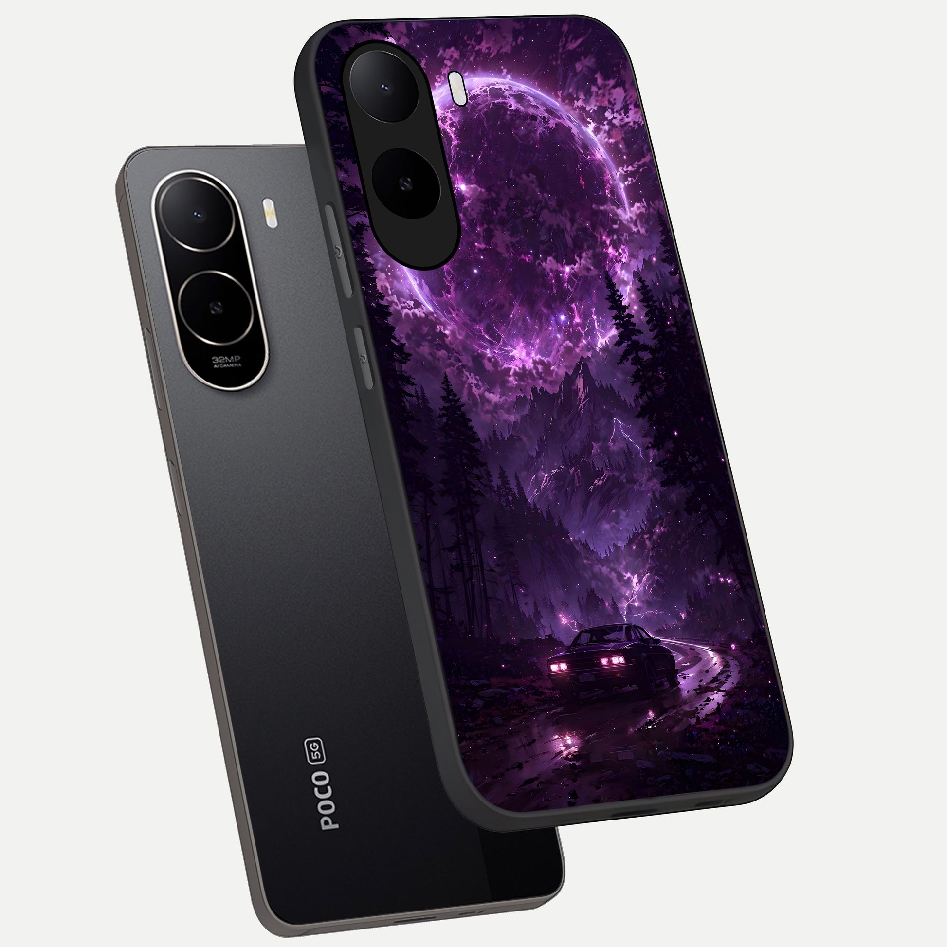  Eternal Cosmic Drive phone case For Poco C85x showing premium glass back cover with detailed artwork